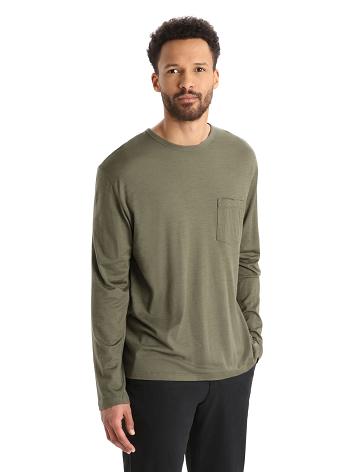 Men's Icebreaker Merino Granary Pocket T-Shirt Long Sleeve Loden | CA 1709VRWD